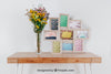 Spring Mockup With Frameset And Vase Of Flowers Over Table Psd