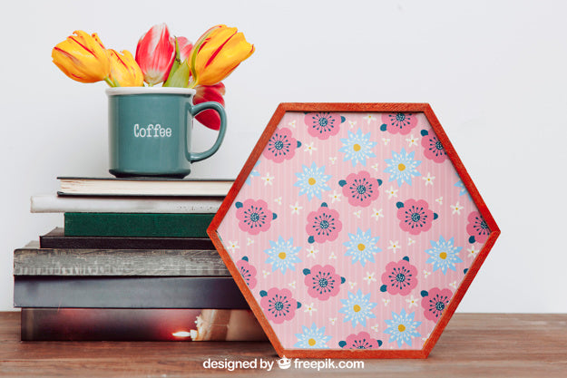 Spring Mockup With Hexagonal Frame Psd