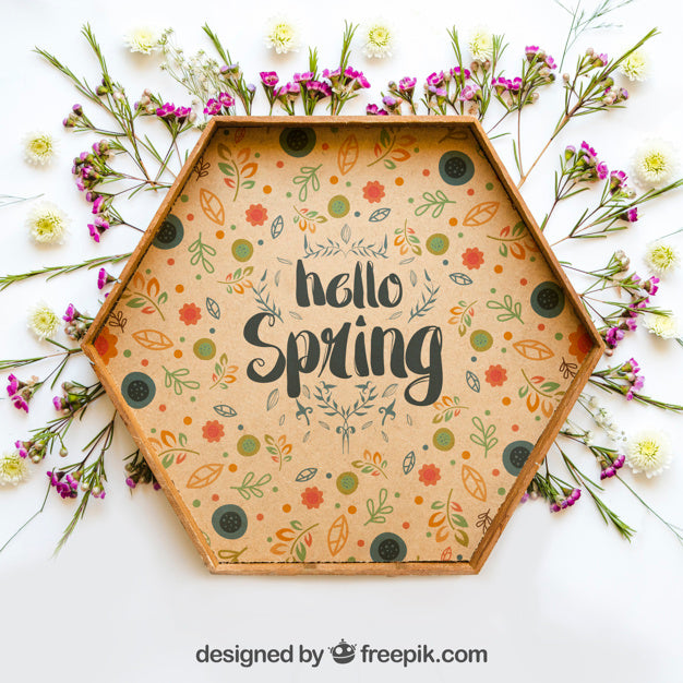 Spring Mockup With Hexagonal Frame Psd