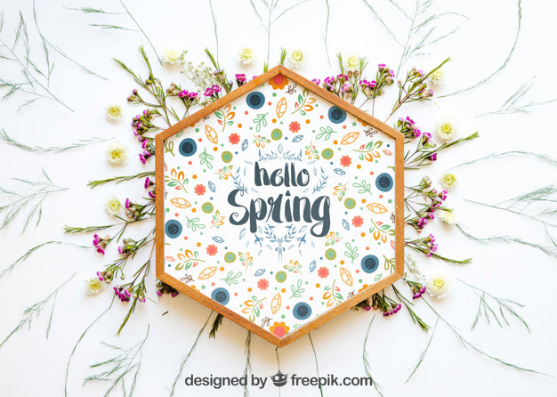 Spring Mockup With Hexagonal Frame Psd