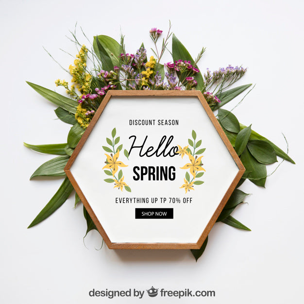 Spring Mockup With Hexagonal Frame Psd