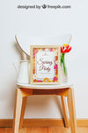 Spring Mockup With Rectangular Frame Over Chair Psd