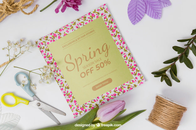 Spring Mockup With Scissors Psd
