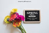Spring Mockup With Slate And Colorful Flowers Psd