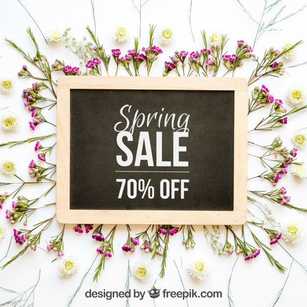 Spring Mockup With Slate And Flowers Psd