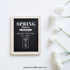 Spring Mockup With Slate And White Flowers Psd