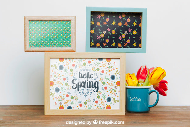 Spring Mockup With Three Frames Psd