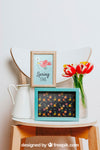 Spring Mockup With Two Frames Over Chair Psd