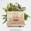 Spring Mockup With Wooden Board Psd