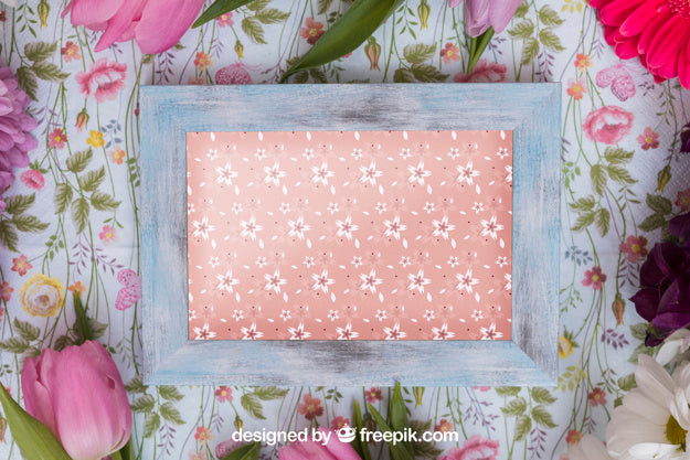 Spring Mockup With Wooden Frame Psd