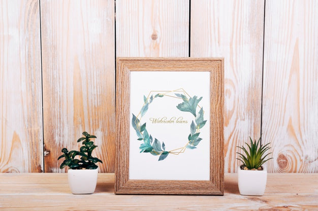 Spring Mockup With Wooden Frame Psd