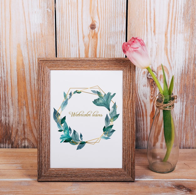 Spring Mockup With Wooden Frame Psd