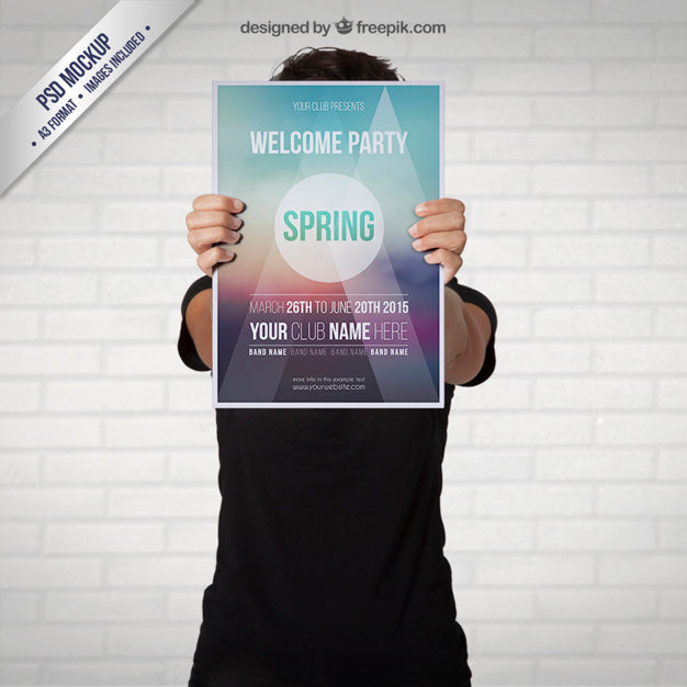 Man Holding a Party Poster Flyer Mockup