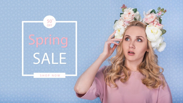 Spring Sale Mockup With Stylish Woman Psd