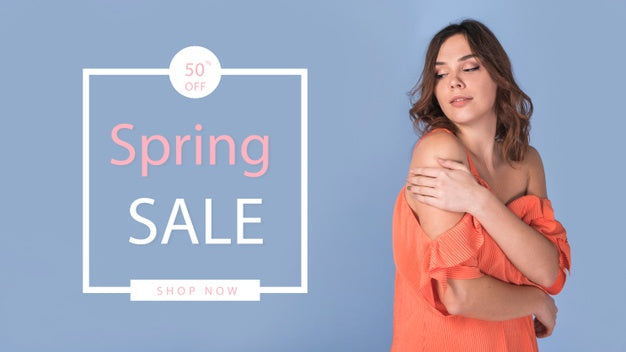 Spring Sale Mockup With Stylish Woman Psd