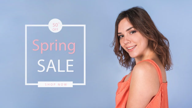 Spring Sale Mockup With Stylish Woman Psd