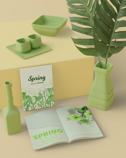 Spring Time With 3D Decorations Mock-Up Psd