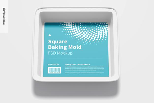 Square Baking Mold Mockup, Top View Psd
