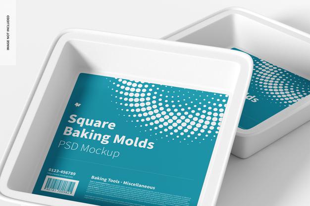 Square Baking Molds Mockup, Close Up Psd