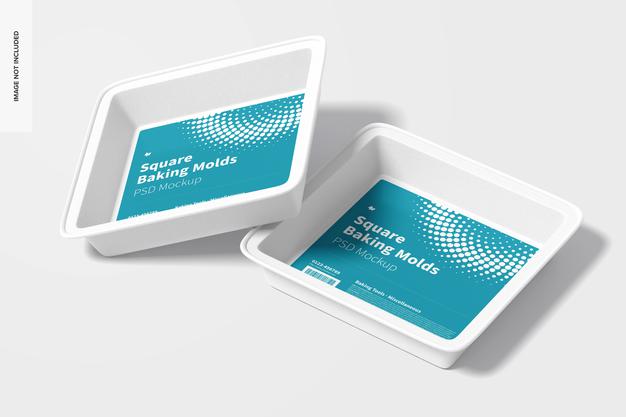 Square Baking Molds Mockup, Perspective View Psd