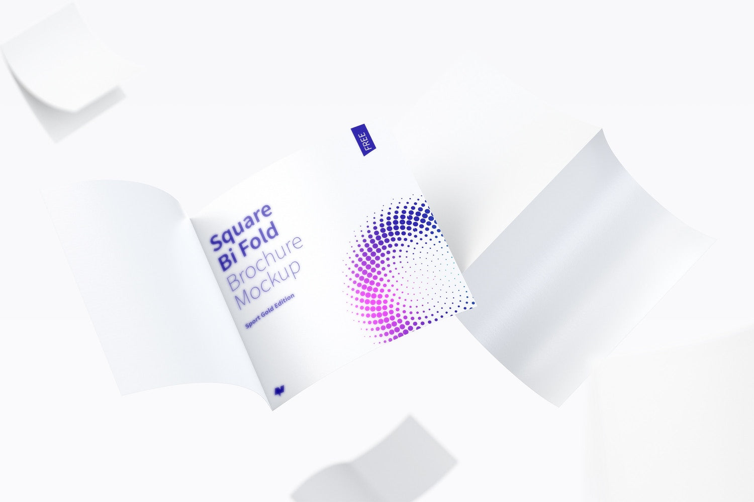 Square Bi Fold Brochure Mockup, Floating 3K