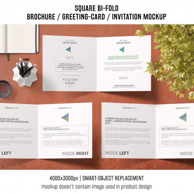 Square Bi-Fold Brochure Or Greeting Card Mockup Of Three Psd