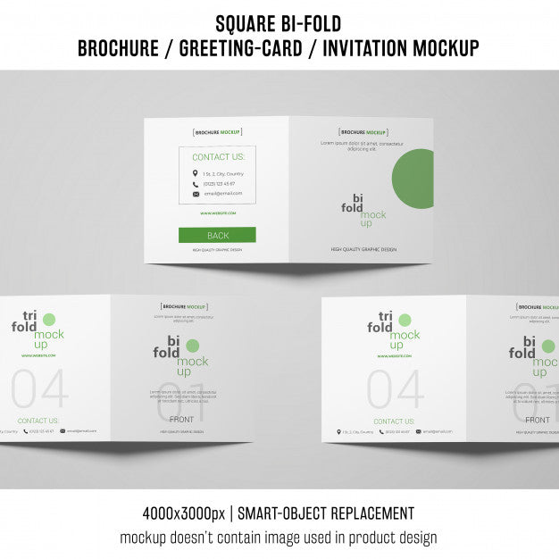 Square Bi-Fold Brochure Or Greeting Card Mockup Of Three Psd