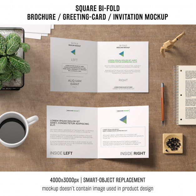Square Bi-Fold Brochure Or Greeting Card Mockup Of Two Psd