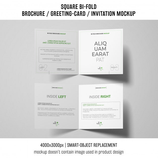 Square Bi-Fold Brochure Or Greeting Card Mockup On White Background Psd