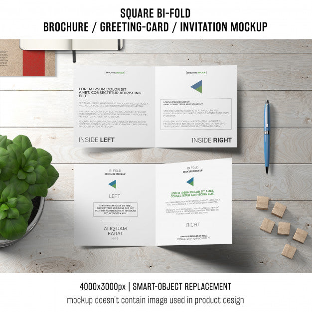 Square Bi-Fold Brochure Or Greeting Card Mockup With Basil Plant Psd