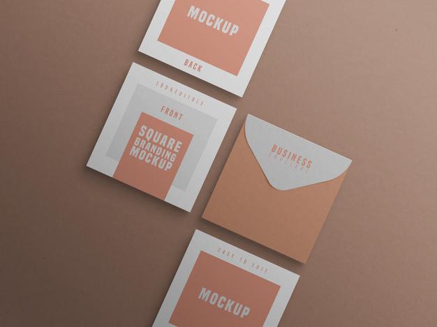 Square Branding Mockup With Business Card And Envelop Psd