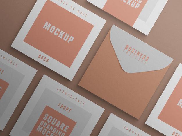 Square Branding Mockup With Business Card And Envelop Psd