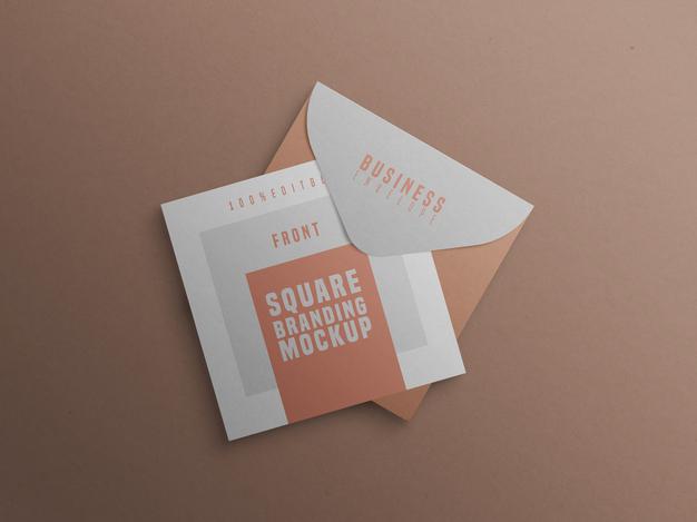 Square Branding Mockup With Business Card And Envelop Psd