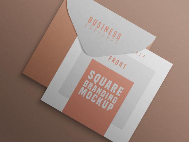 Square Branding Mockup With Business Card And Envelop Psd