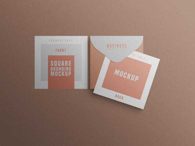 Square Branding Mockup With Business Card And Envelop Psd