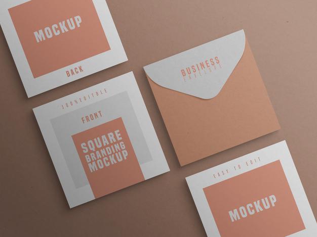 Square Branding Mockup With Business Card And Envelop Psd