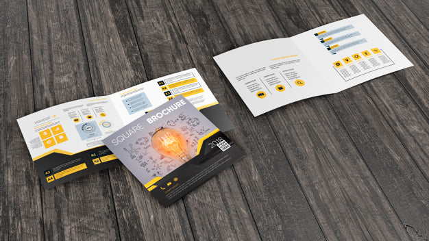 Square Brochure Mockup On Wooden Surface Psd