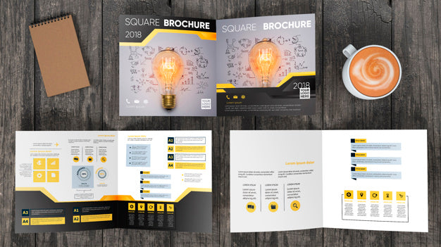 Square Brochure Mockup On Wooden Surface Psd