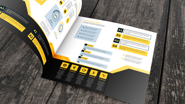 Square Brochure Mockup On Wooden Surface Psd