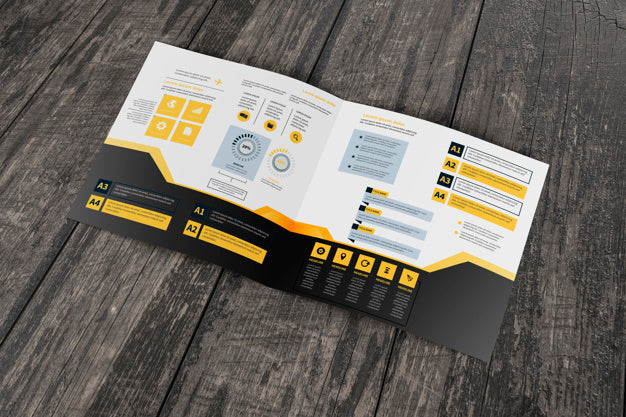 Square Brochure Mockup On Wooden Surface Psd