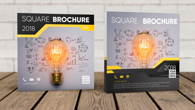 Square Brochure Mockup On Wooden Surface Psd