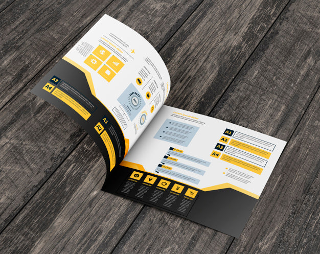 Square Brochure Mockup On Wooden Surface Psd