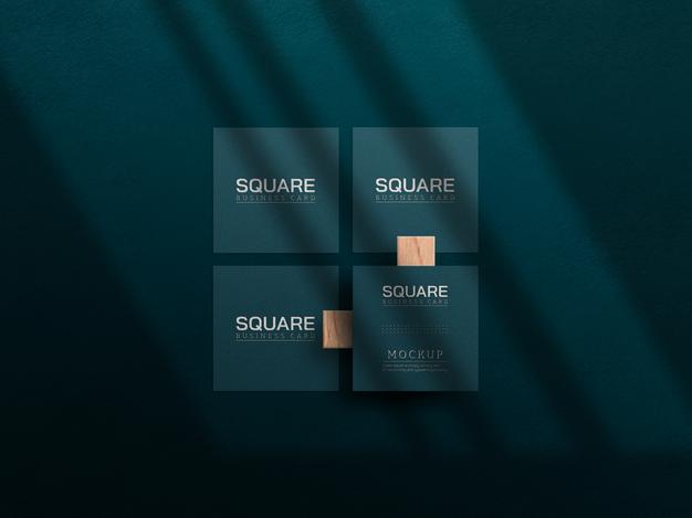 Square Business Card Mockup With Letterpress Effect Psd