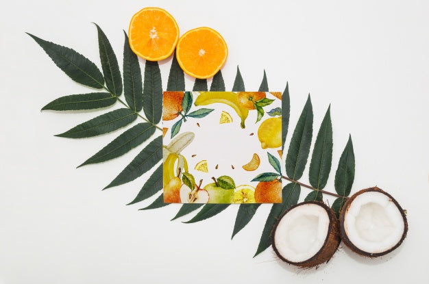 Square Card Mockup With Fruits Psd