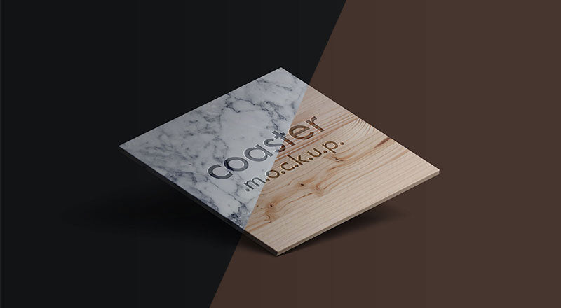 Square Coaster With Engraved Logo Mockup Psd
