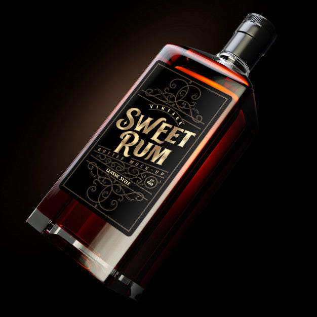 Square Dark Rum Bottle Mockup With Label Psd