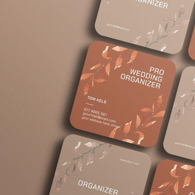 Square Floral Business Card Mockup Psd