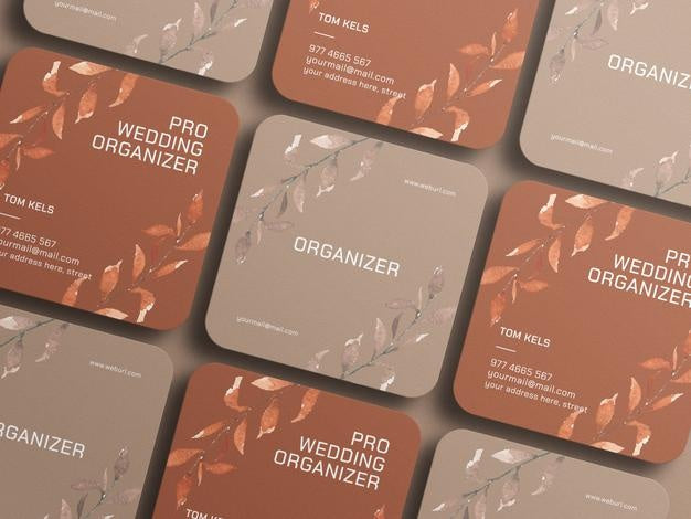 Square Floral Business Card Mockup Psd