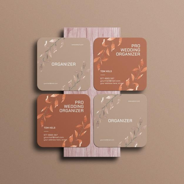 Square Floral Business Card Mockup Psd