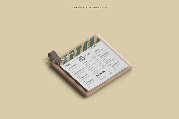 Square Food Menu On A Wooden Board Mockup Psd